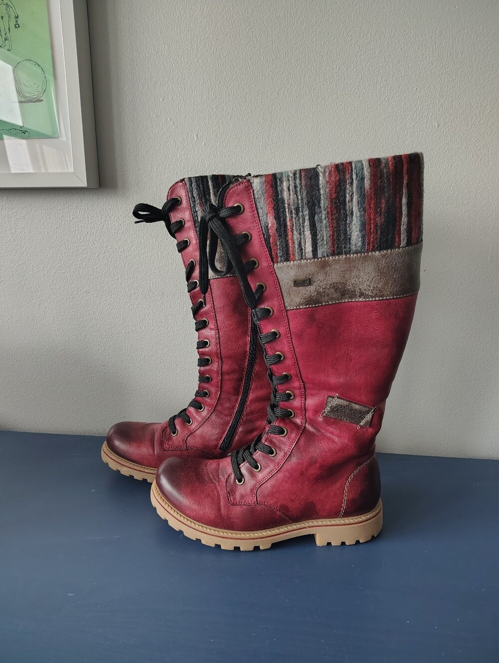 Rieker Maroon Lace up Boot with Thin Wool